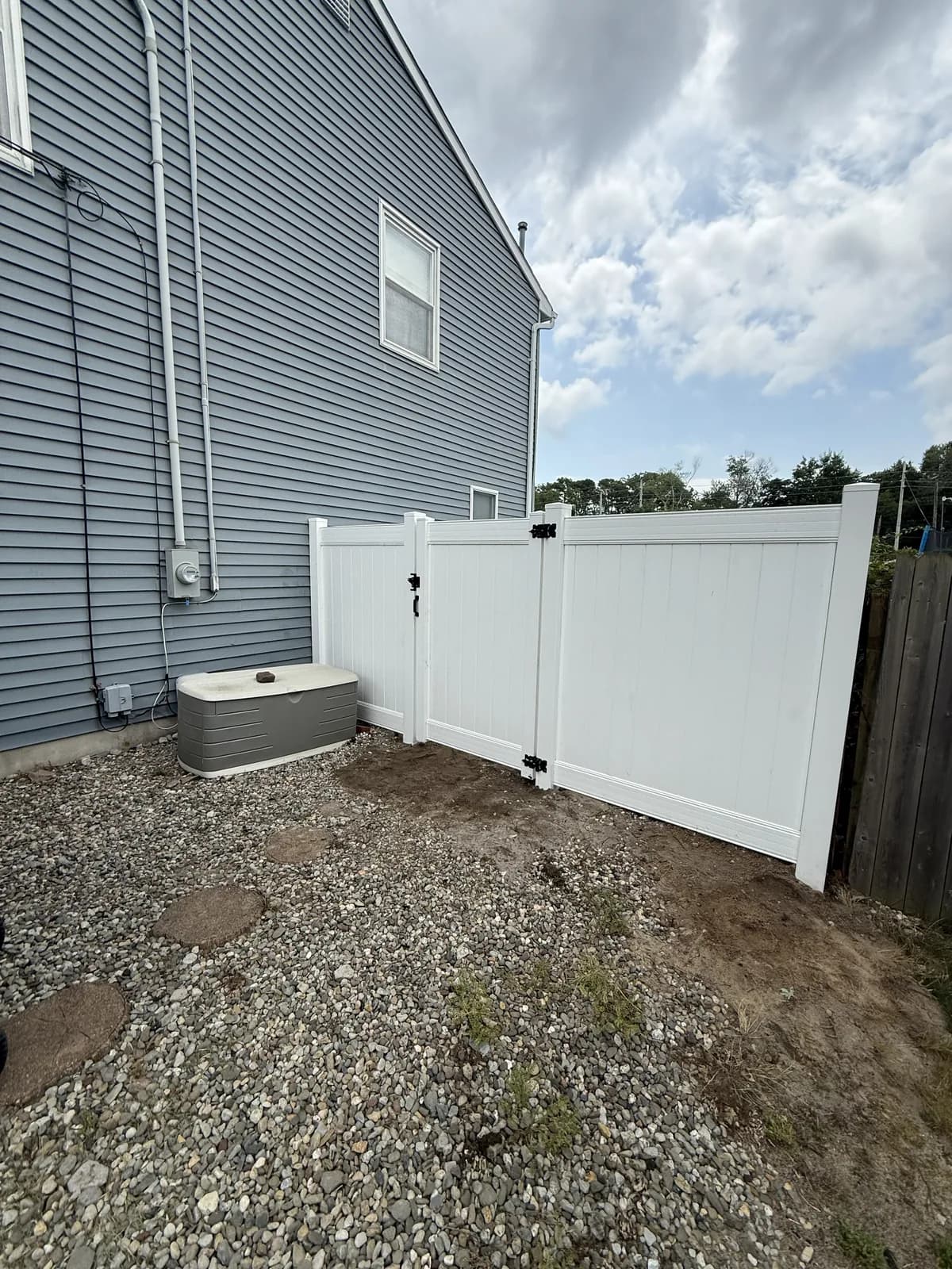 Privacy Fence & Gate โ white vinyl privacy fence installed by Sandy Shores Fences in Ocean County, NJ